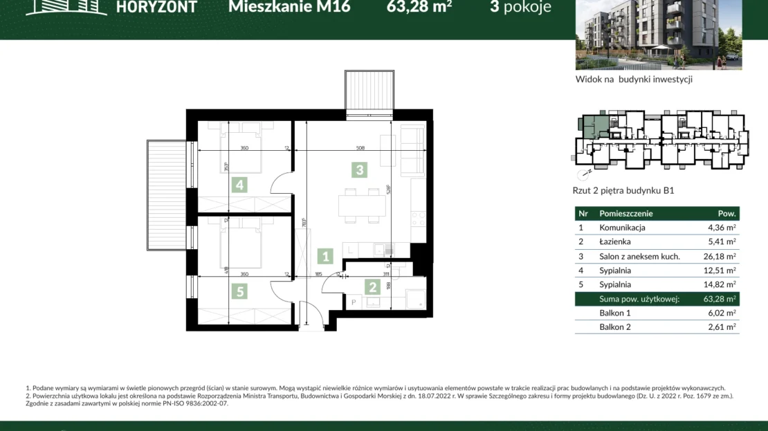 Karta mieszkania B1.M16 w inwestycji Osiedle Horyzont