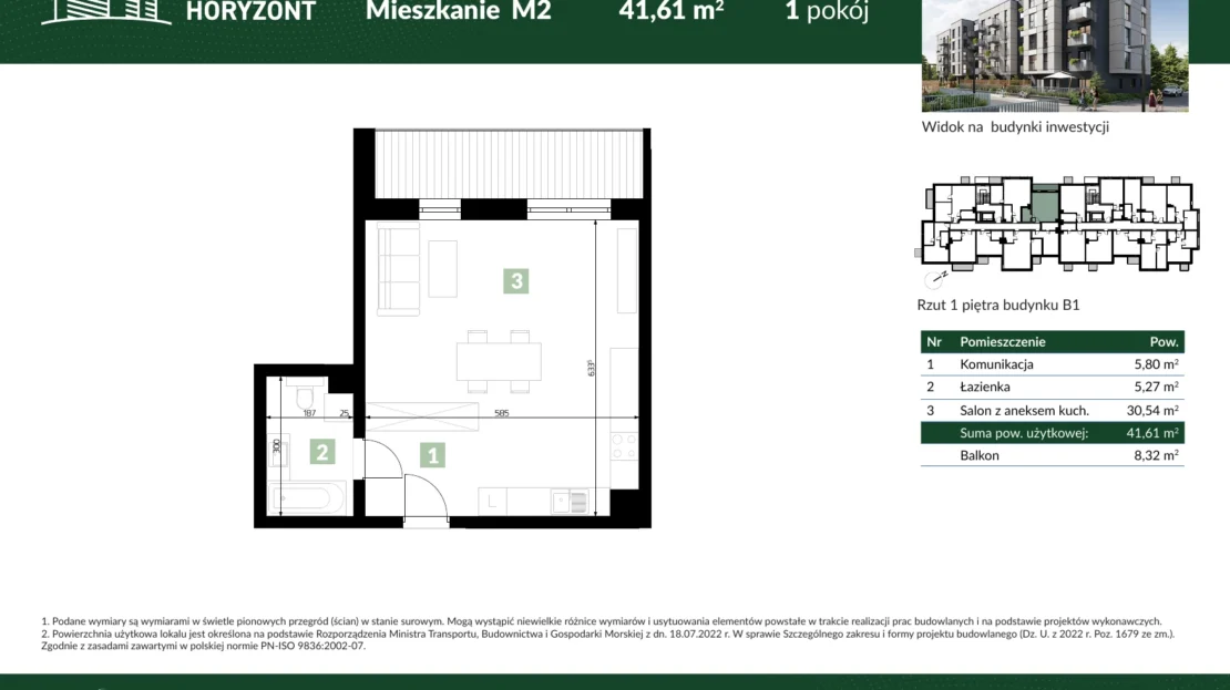 Karta mieszkania B1.M2 w inwestycji Osiedle Horyzont