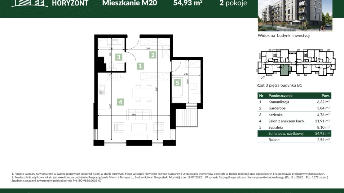 Karta mieszkania B1.M20 w inwestycji Osiedle Horyzont