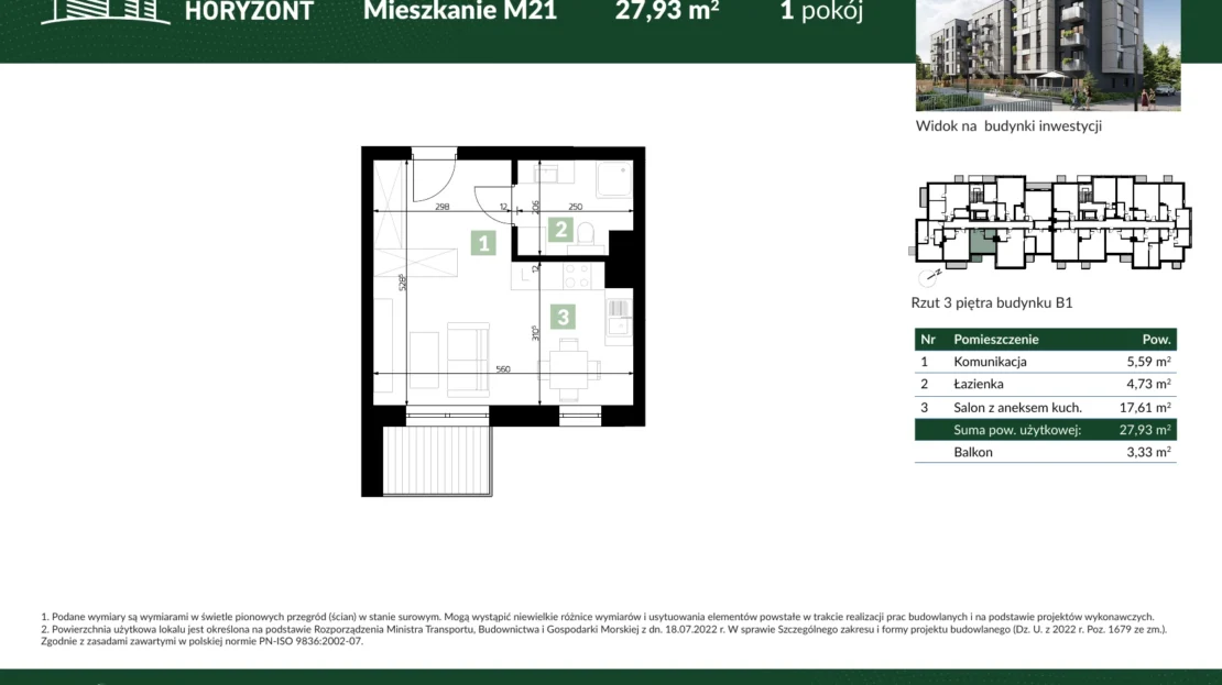 Karta mieszkania B1.M21 w inwestycji Osiedle Horyzont