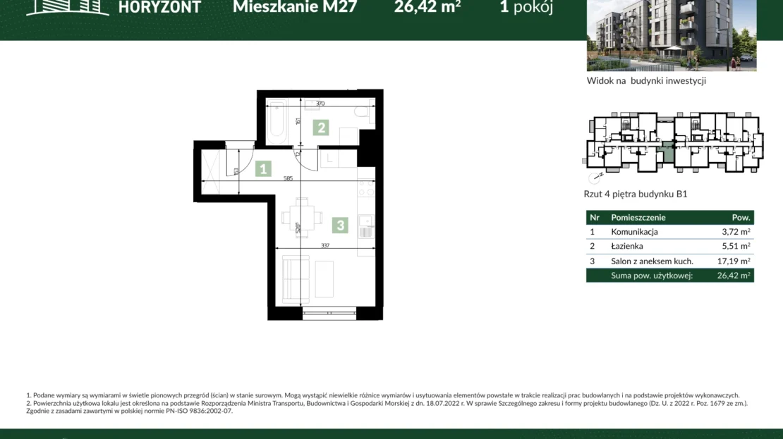 Karta mieszkania B1.M27 w inwestycji Osiedle Horyzont