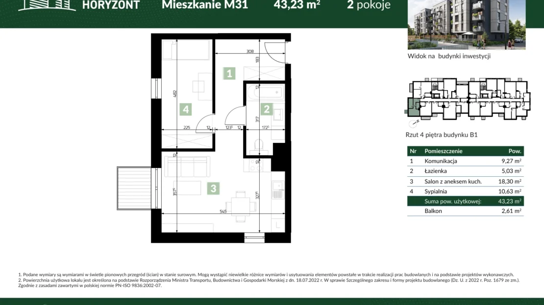 Karta mieszkania B1.M31 w inwestycji Osiedle Horyzont