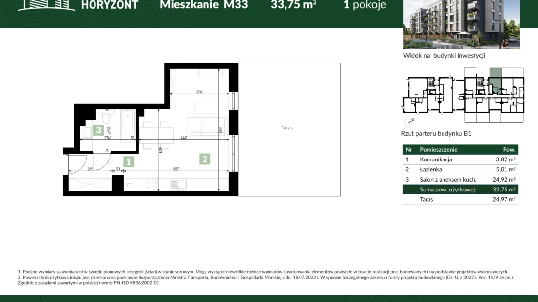 Karta mieszkania B1.M33 w inwestycji Osiedle Horyzont