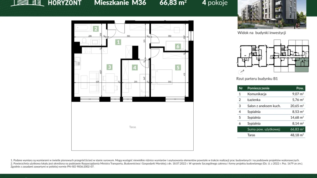 Karta mieszkania B1.M36 w inwestycji Osiedle Horyzont