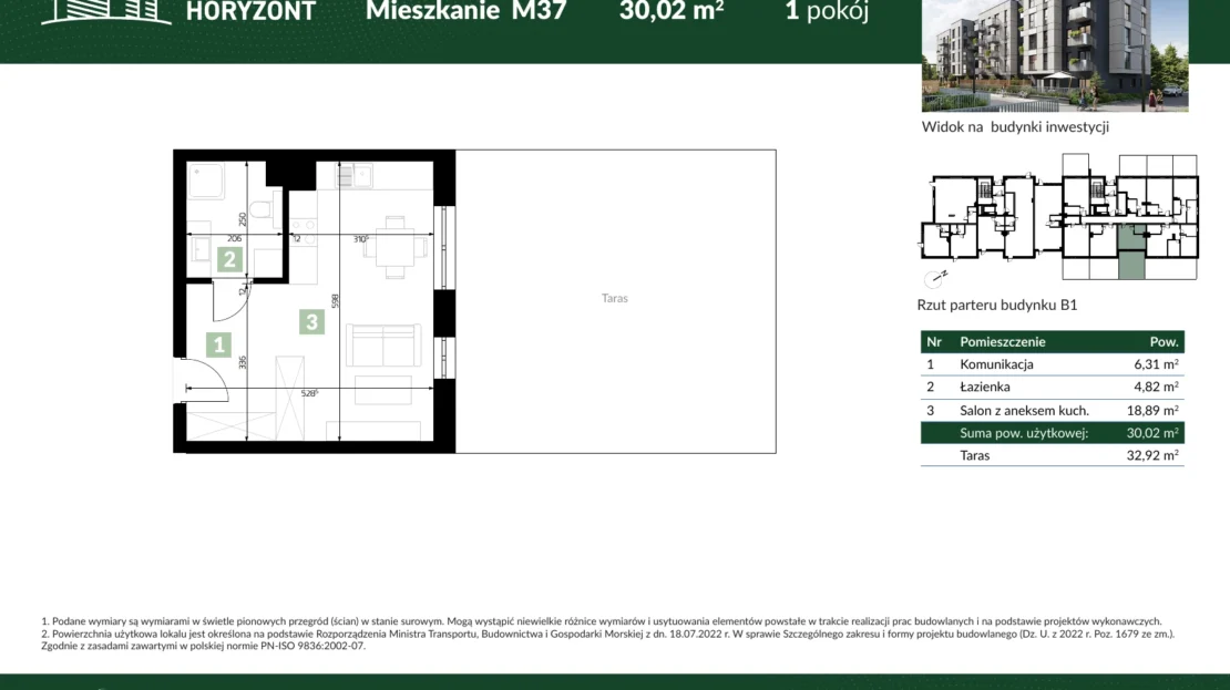 Karta mieszkania B1.M37 w inwestycji Osiedle Horyzont