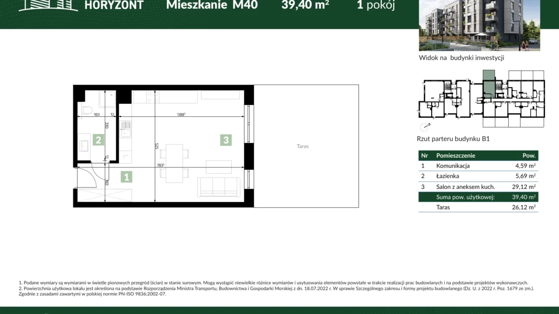 Karta mieszkania B1.M40 w inwestycji Osiedle Horyzont
