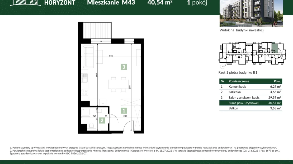 Karta mieszkania B1.M43 w inwestycji Osiedle Horyzont