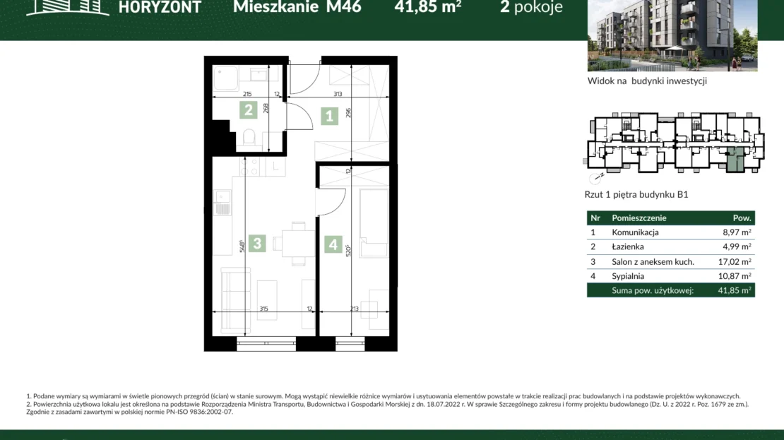 Karta mieszkania B1.M46 w inwestycji Osiedle Horyzont