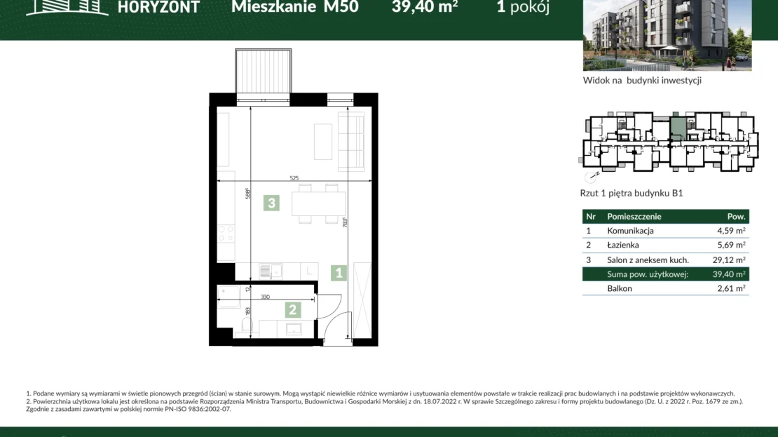 Karta mieszkania B1.M50 w inwestycji Osiedle Horyzont