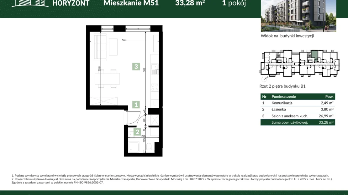 Karta mieszkania B1.M51 w inwestycji Osiedle Horyzont