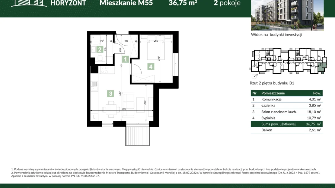 Karta mieszkania B1.M55 w inwestycji Osiedle Horyzont