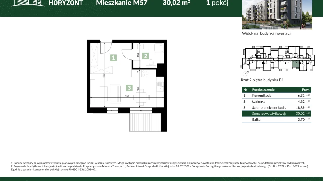 Karta mieszkania B1.M57 w inwestycji Osiedle Horyzont