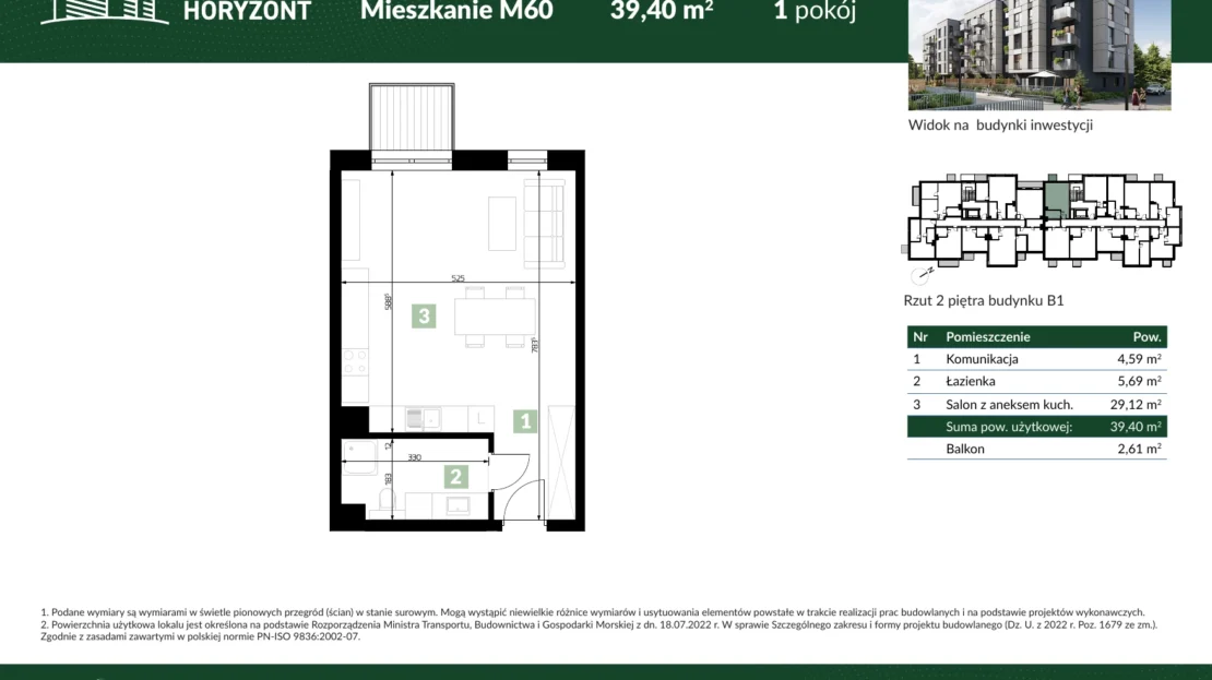 Karta mieszkania B1.M60 w inwestycji Osiedle Horyzont