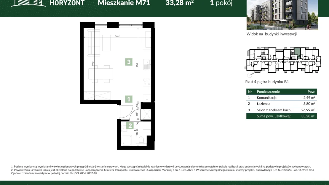 Karta mieszkania B1.M71 w inwestycji Osiedle Horyzont