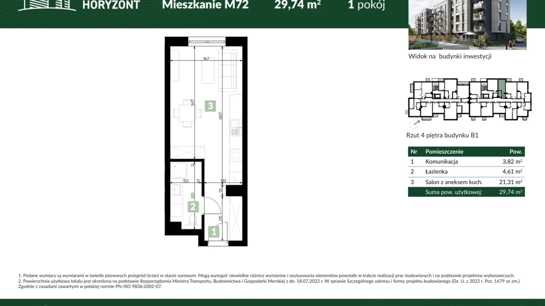 Karta mieszkania B1.M72 w inwestycji Osiedle Horyzont