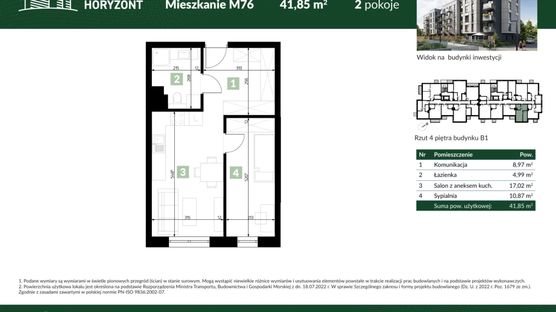 Karta mieszkania B1.M76 w inwestycji Osiedle Horyzont
