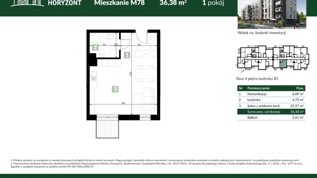 Karta mieszkania B1.M78 w inwestycji Osiedle Horyzont