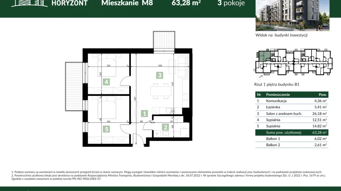Karta mieszkania B1.M8 w inwestycji Osiedle Horyzont