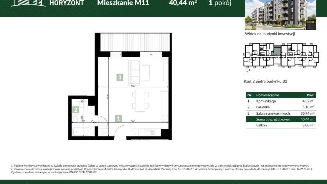 Karta mieszkania B2.M11 w inwestycji Osiedle Horyzont