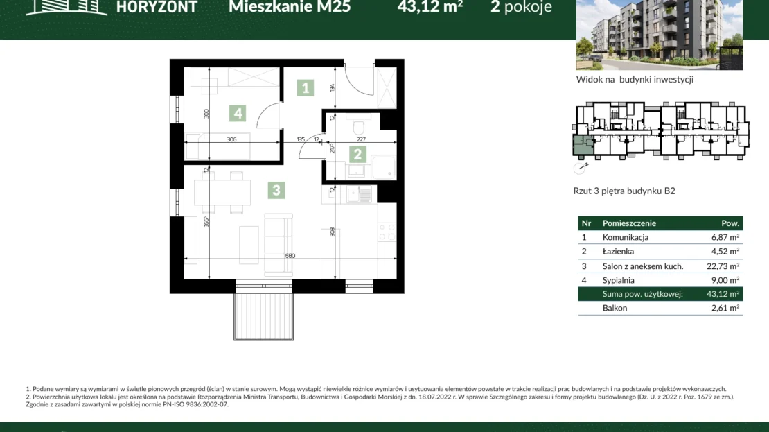 Karta mieszkania B2.M25 w inwestycji Osiedle Horyzont