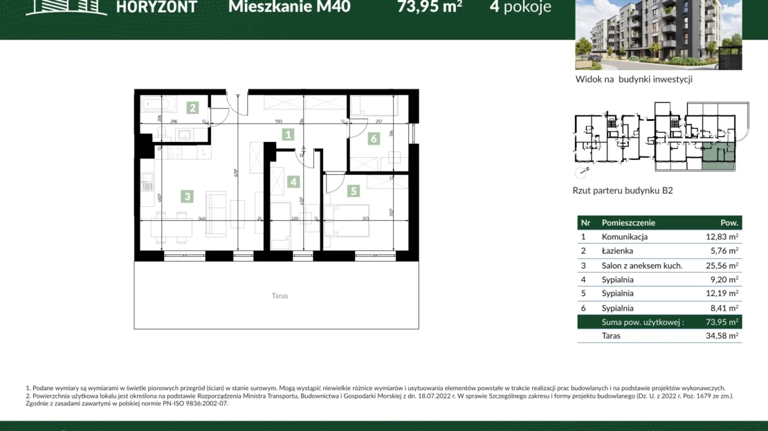 Karta mieszkania B2.M40 w inwestycji Osiedle Horyzont
