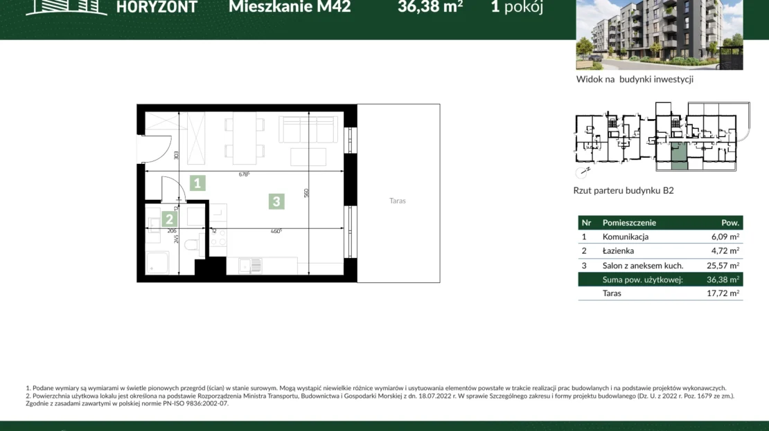 Karta mieszkania B2.M42 w inwestycji Osiedle Horyzont