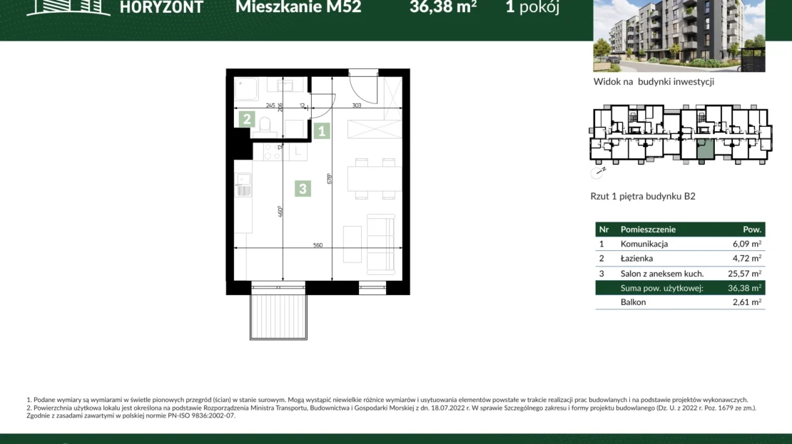 Karta mieszkania B2.M52 w inwestycji Osiedle Horyzont