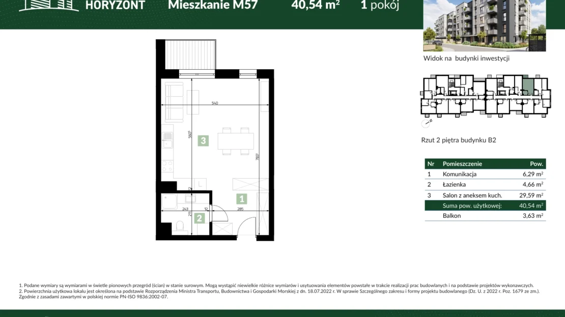 Karta mieszkania B2.M57 w inwestycji Osiedle Horyzont