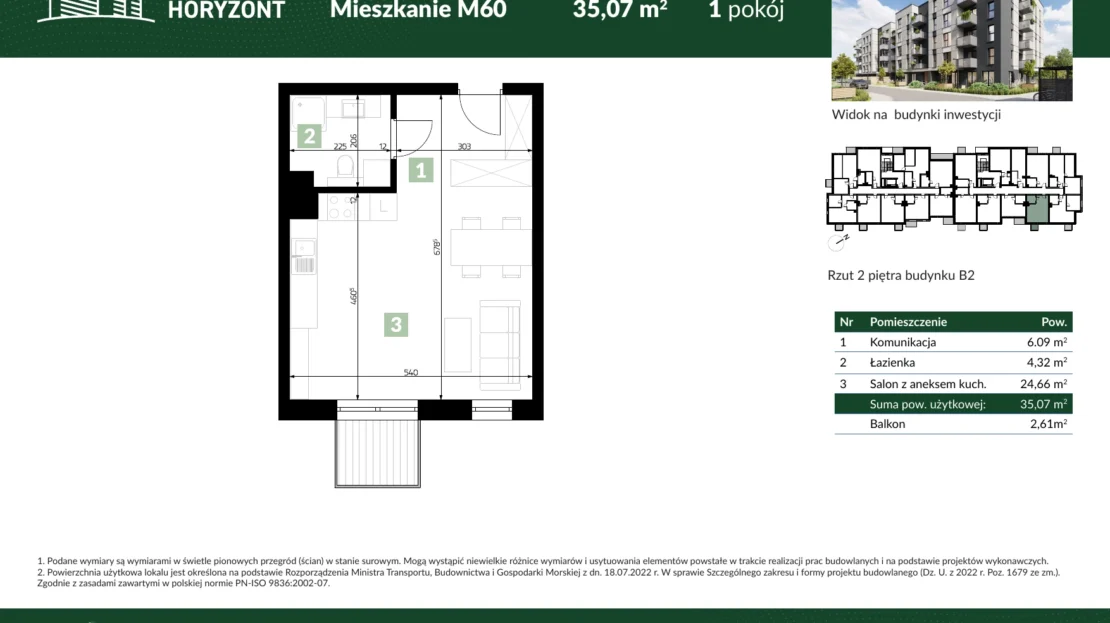Karta mieszkania B2.M60 w inwestycji Osiedle Horyzont