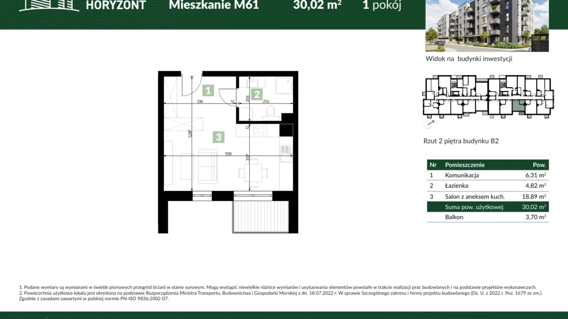 Karta mieszkania B2.M61 w inwestycji Osiedle Horyzont