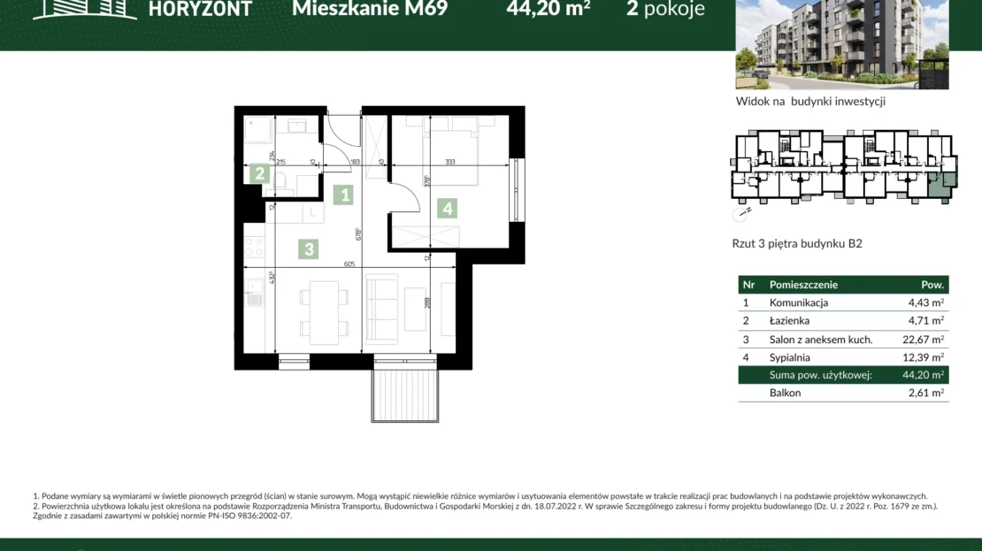 Karta mieszkania B2.M69 w inwestycji Osiedle Horyzont