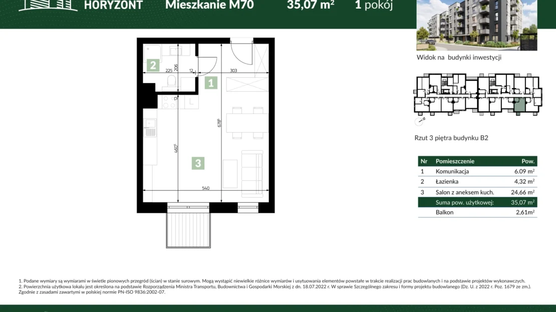 Karta mieszkania B2.M70 w inwestycji Osiedle Horyzont