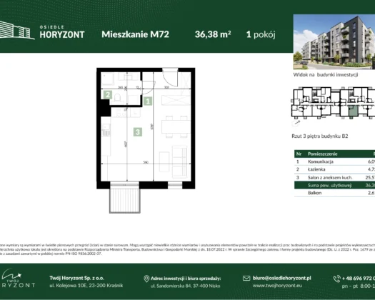 Karta mieszkania B2.M72 w inwestycji Osiedle Horyzont