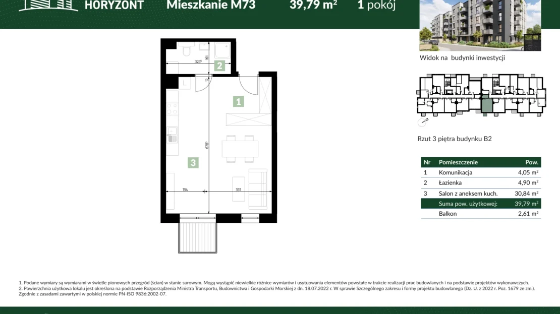 Karta mieszkania B2.M73 w inwestycji Osiedle Horyzont