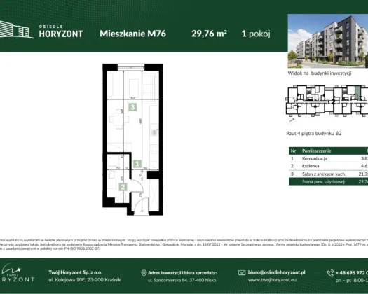 Karta mieszkania B2.M76 w inwestycji Osiedle Horyzont